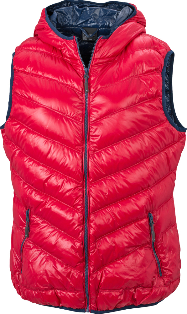 Ladies Down Vest red navy for embroidery James Nicholson